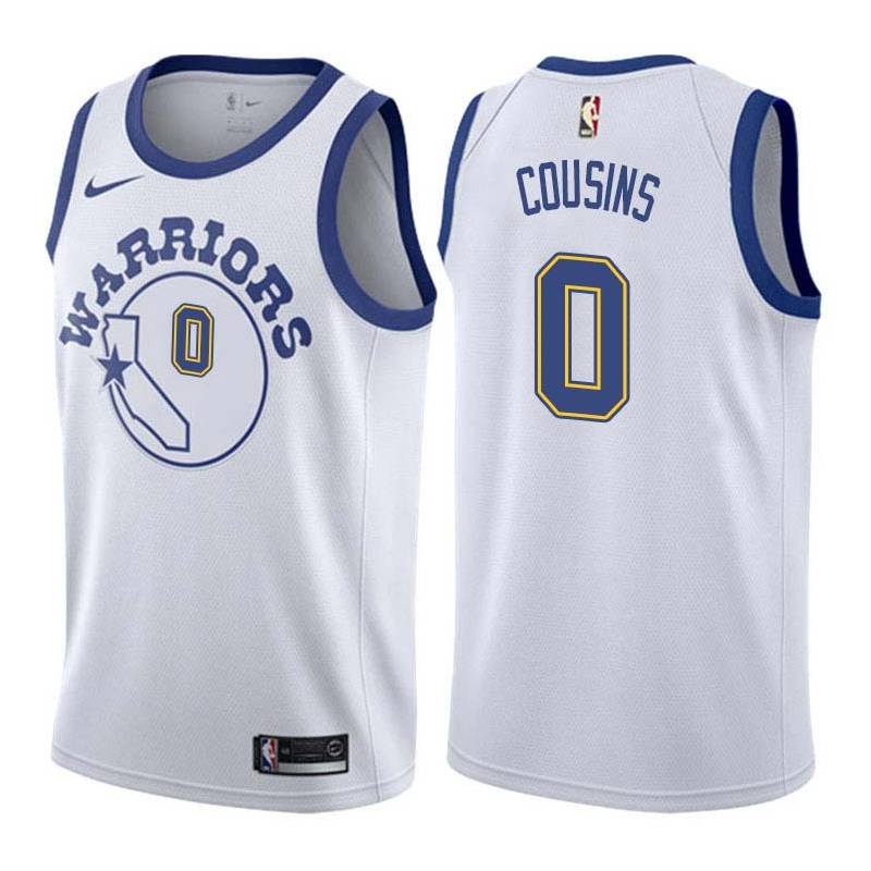 White_Throwback DeMarcus Cousins Warriors #0 Twill Basketball Jersey FREE SHIPPING