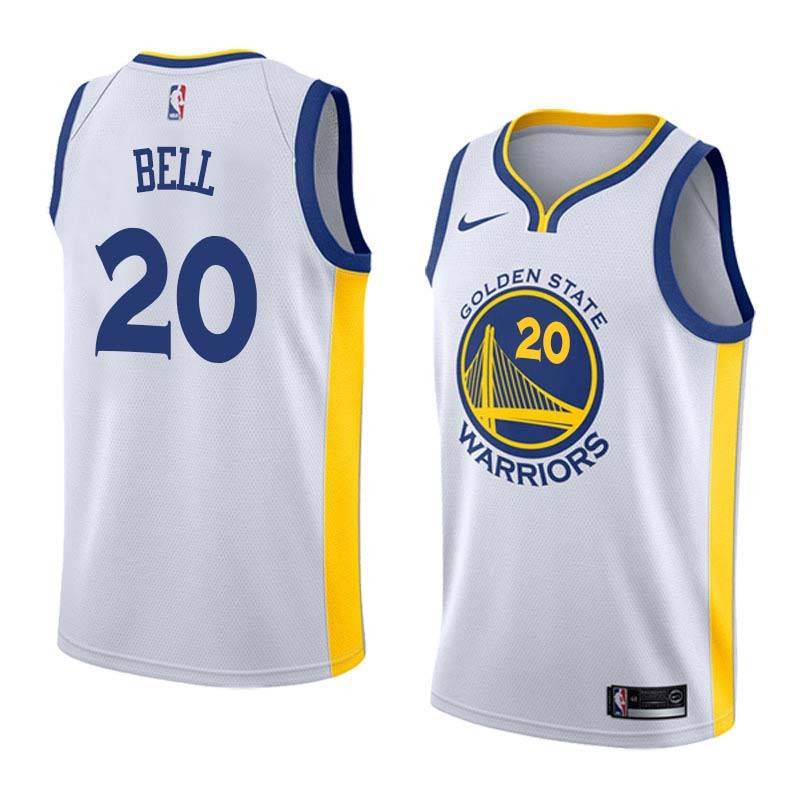 White2017 Jordan Bell Warriors #20 Twill Basketball Jersey FREE SHIPPING