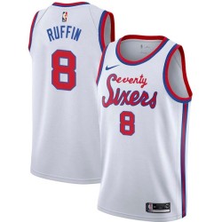 White Classic Trevor Ruffin Twill Basketball Jersey -76ers #8 Ruffin Twill Jerseys, FREE SHIPPING