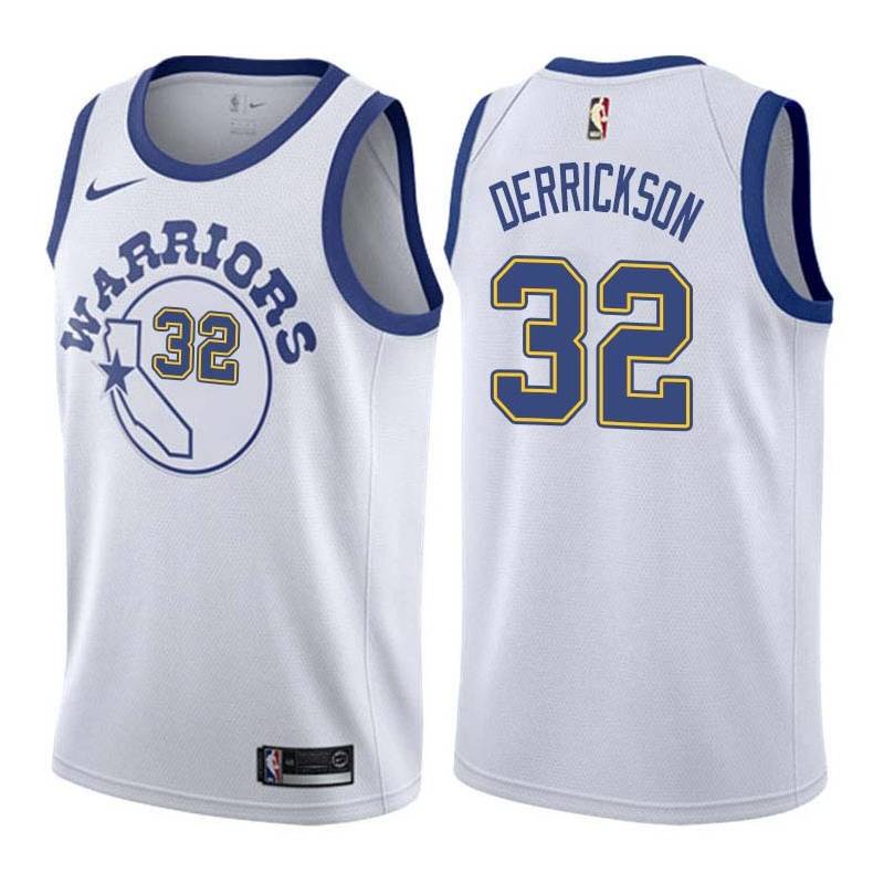 White_Throwback Marcus Derrickson Warriors #32 Twill Basketball Jersey FREE SHIPPING