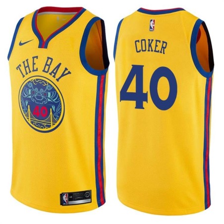 2017-18City John Coker Twill Basketball Jersey -Warriors #40 Coker Twill Jerseys, FREE SHIPPING