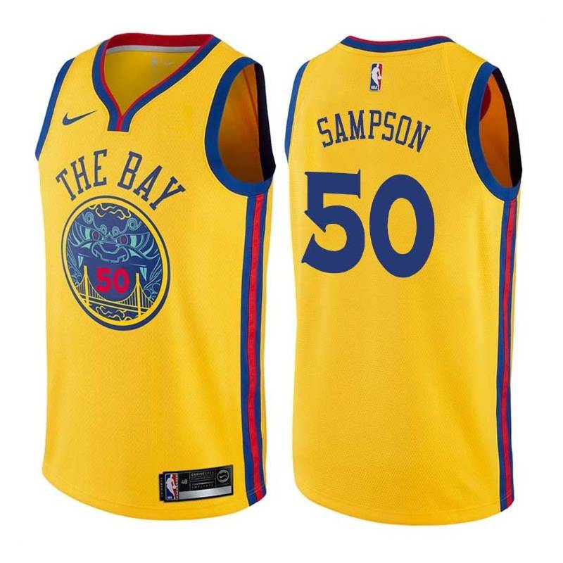 2017-18City Ralph Sampson Twill Basketball Jersey -Warriors #50 Sampson Twill Jerseys, FREE SHIPPING