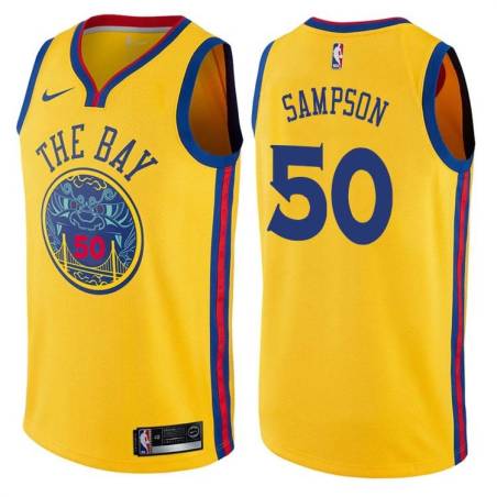 2017-18City Ralph Sampson Twill Basketball Jersey -Warriors #50 Sampson Twill Jerseys, FREE SHIPPING