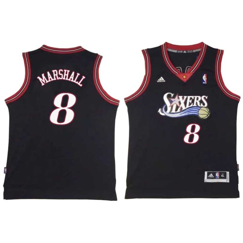 Black Throwback Donyell Marshall Twill Basketball Jersey -76ers #8 Marshall Twill Jerseys, FREE SHIPPING