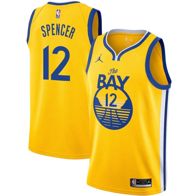 2020-21Gold Andre Spencer Twill Basketball Jersey -Warriors #12 Spencer Twill Jerseys, FREE SHIPPING