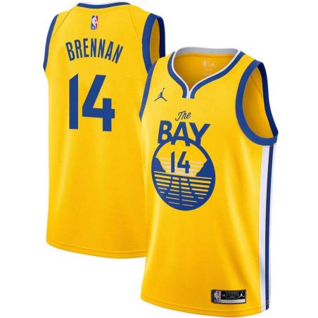 2020-21Gold Tom Brennan Twill Basketball Jersey -Warriors #14 Brennan Twill Jerseys, FREE SHIPPING