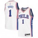 White Scott Brooks Twill Basketball Jersey -76ers #1 Brooks Twill Jerseys, FREE SHIPPING