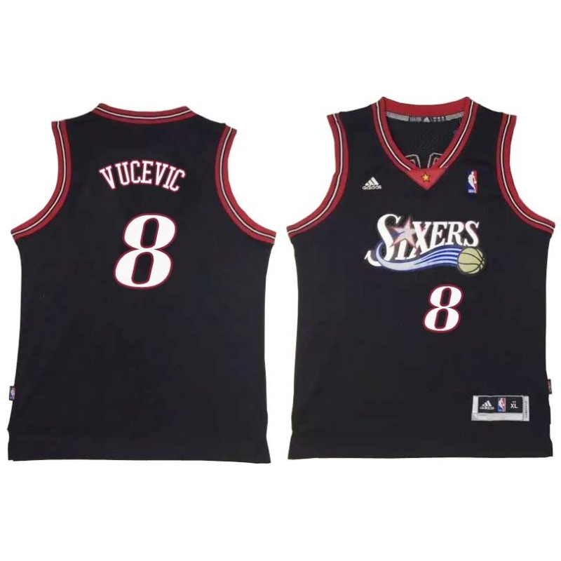 Black Throwback Nikola Vucevic Twill Basketball Jersey -76ers #8 Vucevic Twill Jerseys, FREE SHIPPING