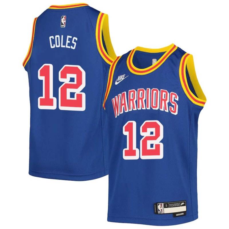 Blue Classic Bimbo Coles Twill Basketball Jersey -Warriors #12 Coles Twill Jerseys, FREE SHIPPING