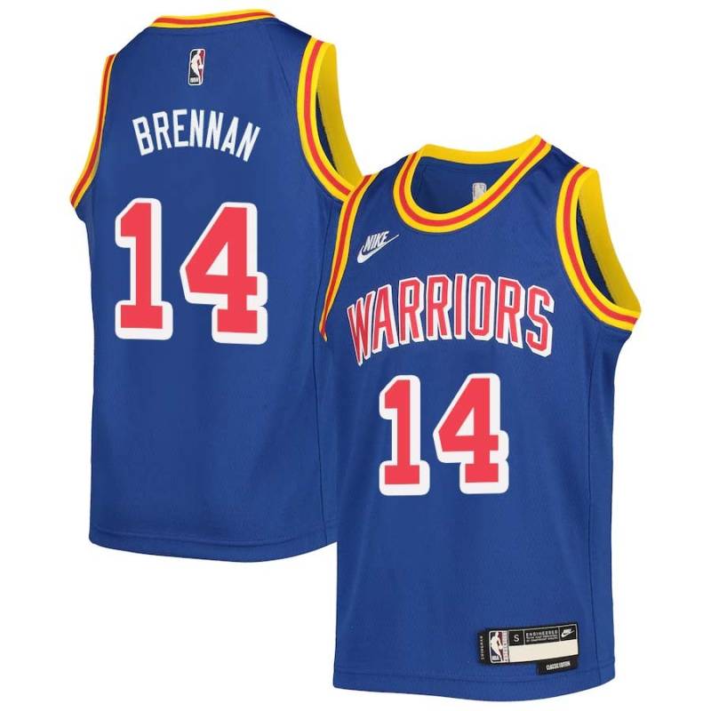 Blue Classic Tom Brennan Twill Basketball Jersey -Warriors #14 Brennan Twill Jerseys, FREE SHIPPING
