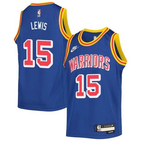 Blue Classic Bobby Lewis Twill Basketball Jersey -Warriors #15 Lewis Twill Jerseys, FREE SHIPPING