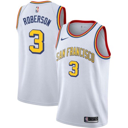 White Classic Anthony Roberson Twill Basketball Jersey -Warriors #3 Roberson Twill Jerseys, FREE SHIPPING