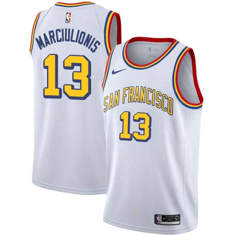 White Classic Sarunas Marciulionis Twill Basketball Jersey -Warriors #13 Marciulionis Twill Jerseys, FREE SHIPPING