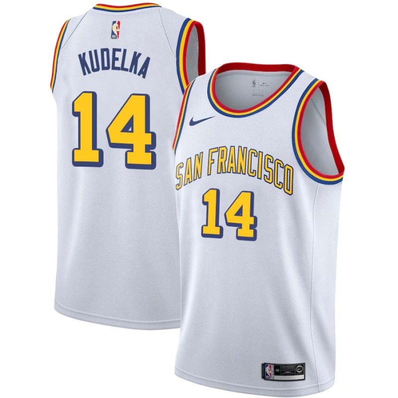 White Classic Frank Kudelka Twill Basketball Jersey -Warriors #14 Kudelka Twill Jerseys, FREE SHIPPING