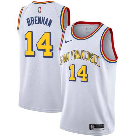 White Classic Tom Brennan Twill Basketball Jersey -Warriors #14 Brennan Twill Jerseys, FREE SHIPPING