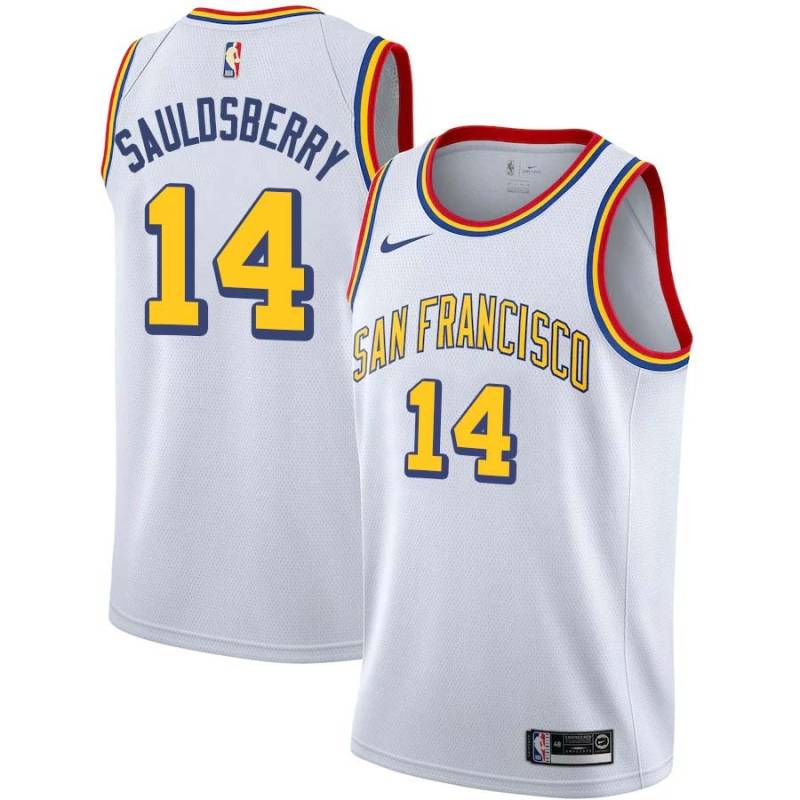 White Classic Woody Sauldsberry Twill Basketball Jersey -Warriors #14 Sauldsberry Twill Jerseys, FREE SHIPPING