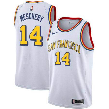 White Classic Tom Meschery Twill Basketball Jersey -Warriors #14 Meschery Twill Jerseys, FREE SHIPPING