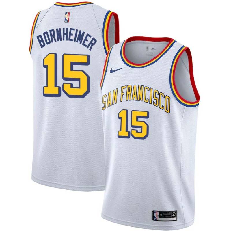 White Classic Jake Bornheimer Twill Basketball Jersey -Warriors #15 Bornheimer Twill Jerseys, FREE SHIPPING