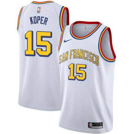 White Classic Bud Koper Twill Basketball Jersey -Warriors #15 Koper Twill Jerseys, FREE SHIPPING