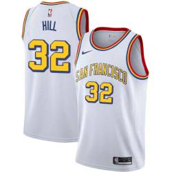 White Classic Tyrone Hill Twill Basketball Jersey -Warriors #32 Hill Twill Jerseys, FREE SHIPPING