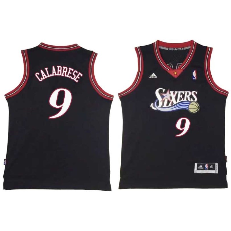 Black Throwback Gerry Calabrese Twill Basketball Jersey -76ers #9 Calabrese Twill Jerseys, FREE SHIPPING