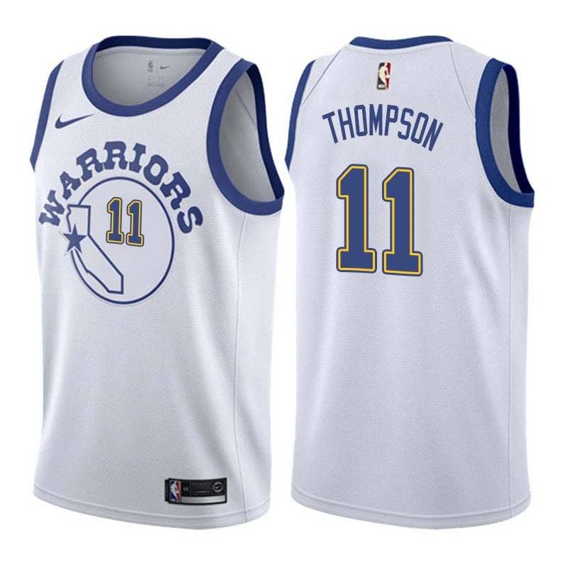 White_Throwback Klay Thompson Twill Basketball Jersey -Warriors #11 Thompson Twill Jerseys, FREE SHIPPING