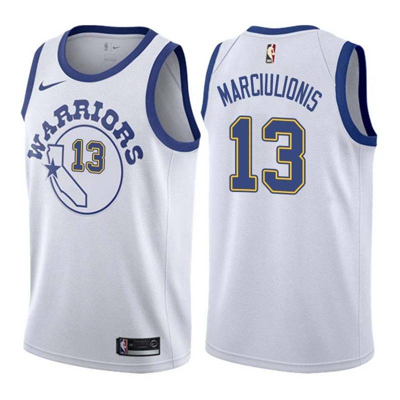 White_Throwback Sarunas Marciulionis Twill Basketball Jersey -Warriors #13 Marciulionis Twill Jerseys, FREE SHIPPING