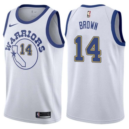 White_Throwback Stan Brown Twill Basketball Jersey -Warriors #14 Brown Twill Jerseys, FREE SHIPPING