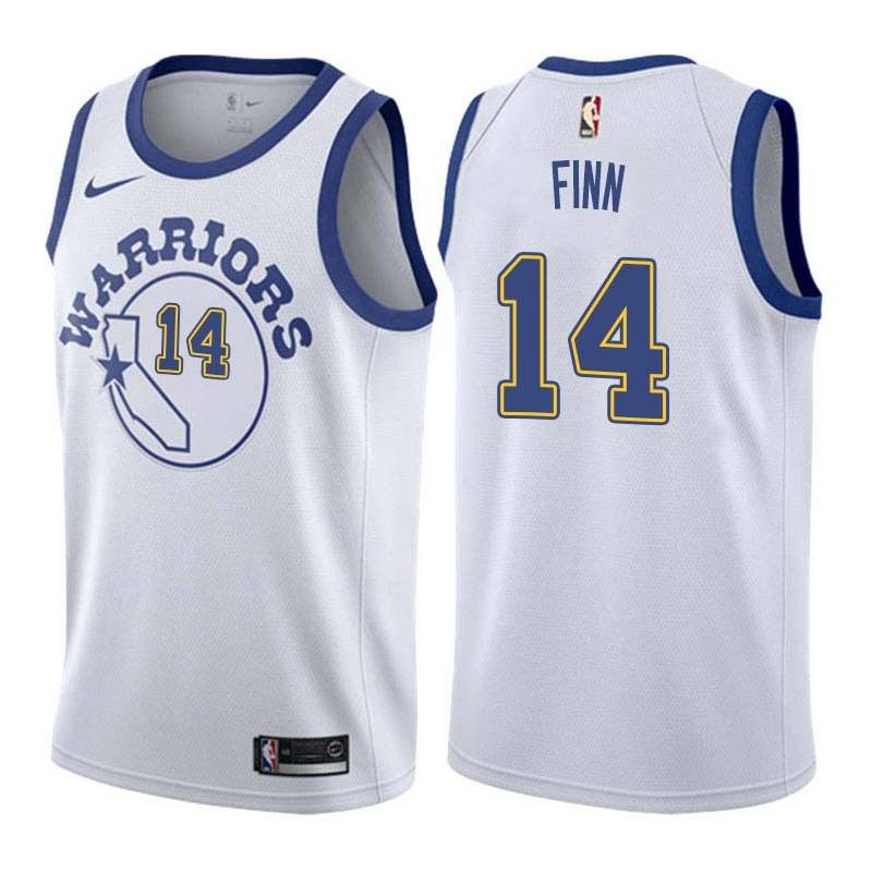 White_Throwback Danny Finn Twill Basketball Jersey -Warriors #14 Finn Twill Jerseys, FREE SHIPPING