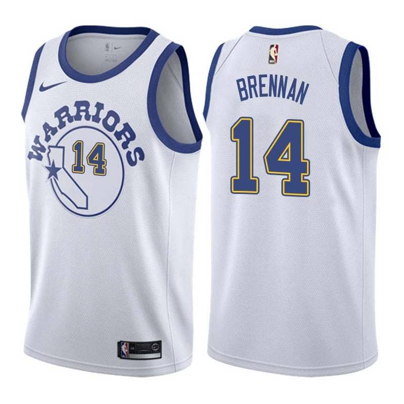 White_Throwback Tom Brennan Twill Basketball Jersey -Warriors #14 Brennan Twill Jerseys, FREE SHIPPING