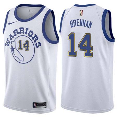 White_Throwback Tom Brennan Twill Basketball Jersey -Warriors #14 Brennan Twill Jerseys, FREE SHIPPING