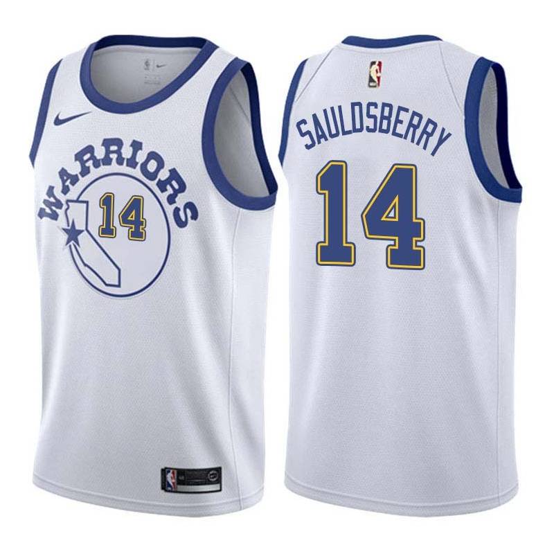 White_Throwback Woody Sauldsberry Twill Basketball Jersey -Warriors #14 Sauldsberry Twill Jerseys, FREE SHIPPING