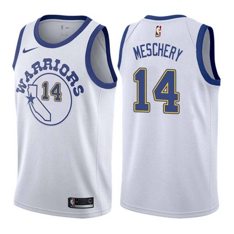 White_Throwback Tom Meschery Twill Basketball Jersey -Warriors #14 Meschery Twill Jerseys, FREE SHIPPING