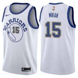 White_Throwback Ed Mikan Twill Basketball Jersey -Warriors #15 Mikan Twill Jerseys, FREE SHIPPING
