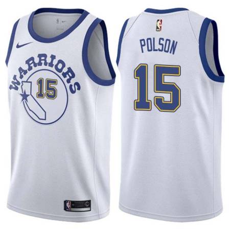 White_Throwback Ralph Polson Twill Basketball Jersey -Warriors #15 Polson Twill Jerseys, FREE SHIPPING