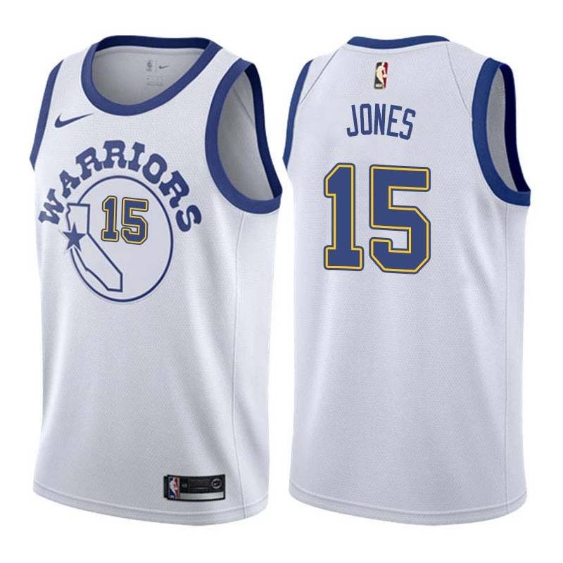 White_Throwback Nick Jones Twill Basketball Jersey -Warriors #15 Jones Twill Jerseys, FREE SHIPPING