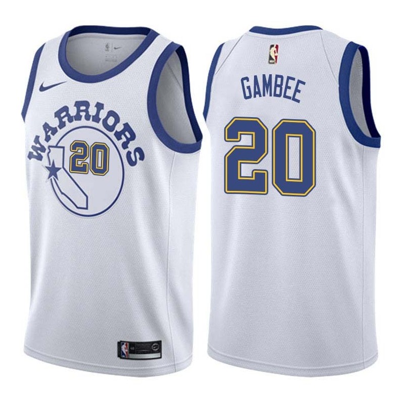 White_Throwback Dave Gambee Twill Basketball Jersey -Warriors #20 Gambee Twill Jerseys, FREE SHIPPING