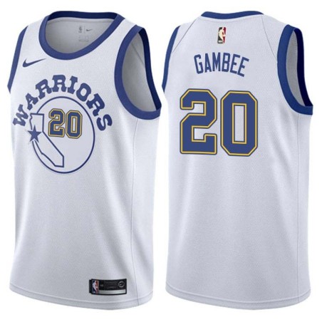 White_Throwback Dave Gambee Twill Basketball Jersey -Warriors #20 Gambee Twill Jerseys, FREE SHIPPING