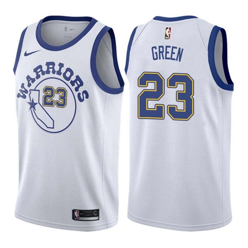 White_Throwback Draymond Green Twill Basketball Jersey -Warriors #23 Green Twill Jerseys, FREE SHIPPING