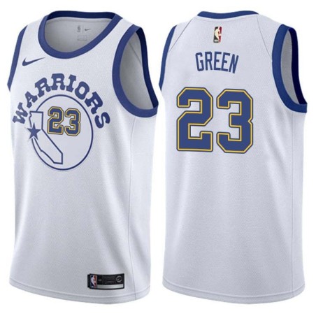 White_Throwback Draymond Green Twill Basketball Jersey -Warriors #23 Green Twill Jerseys, FREE SHIPPING