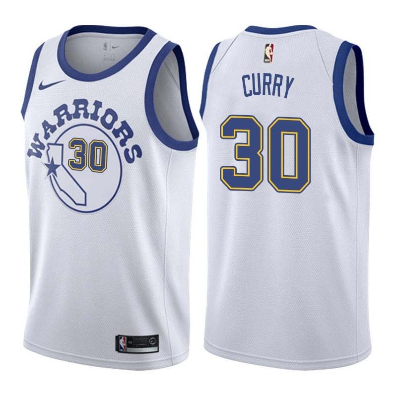 White_Throwback Stephen Curry Twill Basketball Jersey -Warriors #30 Curry Twill Jerseys, FREE SHIPPING