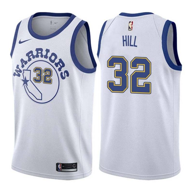 White_Throwback Tyrone Hill Twill Basketball Jersey -Warriors #32 Hill Twill Jerseys, FREE SHIPPING