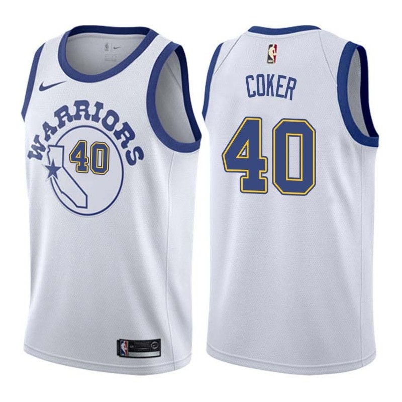 White_Throwback John Coker Twill Basketball Jersey -Warriors #40 Coker Twill Jerseys, FREE SHIPPING