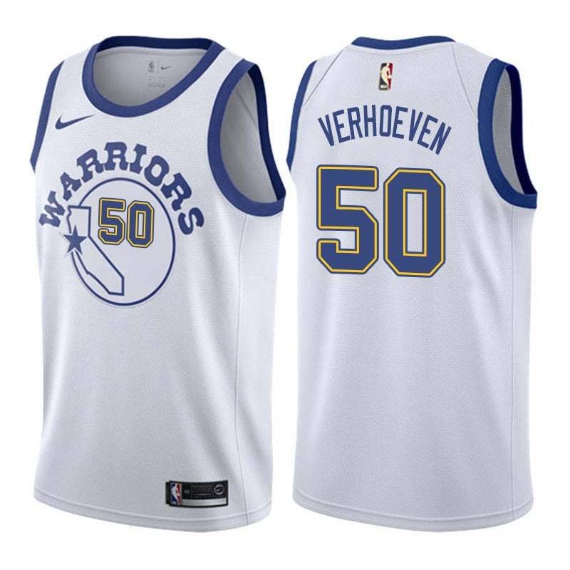 White_Throwback Pete Verhoeven Twill Basketball Jersey -Warriors #50 Verhoeven Twill Jerseys, FREE SHIPPING