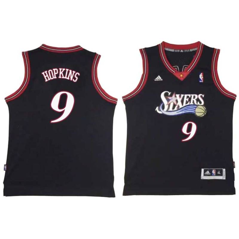 Black Throwback Bob Hopkins Twill Basketball Jersey -76ers #9 Hopkins Twill Jerseys, FREE SHIPPING