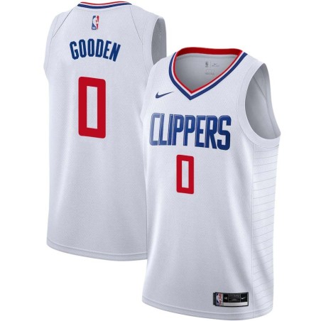 White Drew Gooden Twill Basketball Jersey -Clippers #0 Gooden Twill Jerseys, FREE SHIPPING