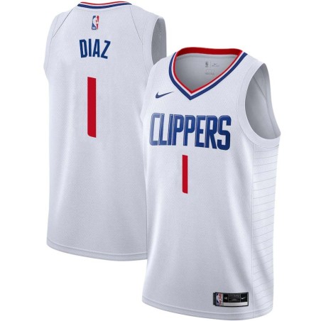 White Guillermo Diaz Twill Basketball Jersey -Clippers #1 Diaz Twill Jerseys, FREE SHIPPING