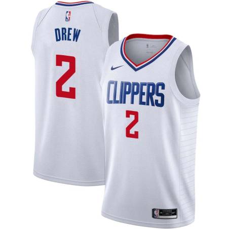 White Larry Drew Twill Basketball Jersey -Clippers #2 Drew Twill Jerseys, FREE SHIPPING