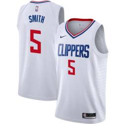 White Josh Smith Twill Basketball Jersey -Clippers #5 Smith Twill Jerseys, FREE SHIPPING