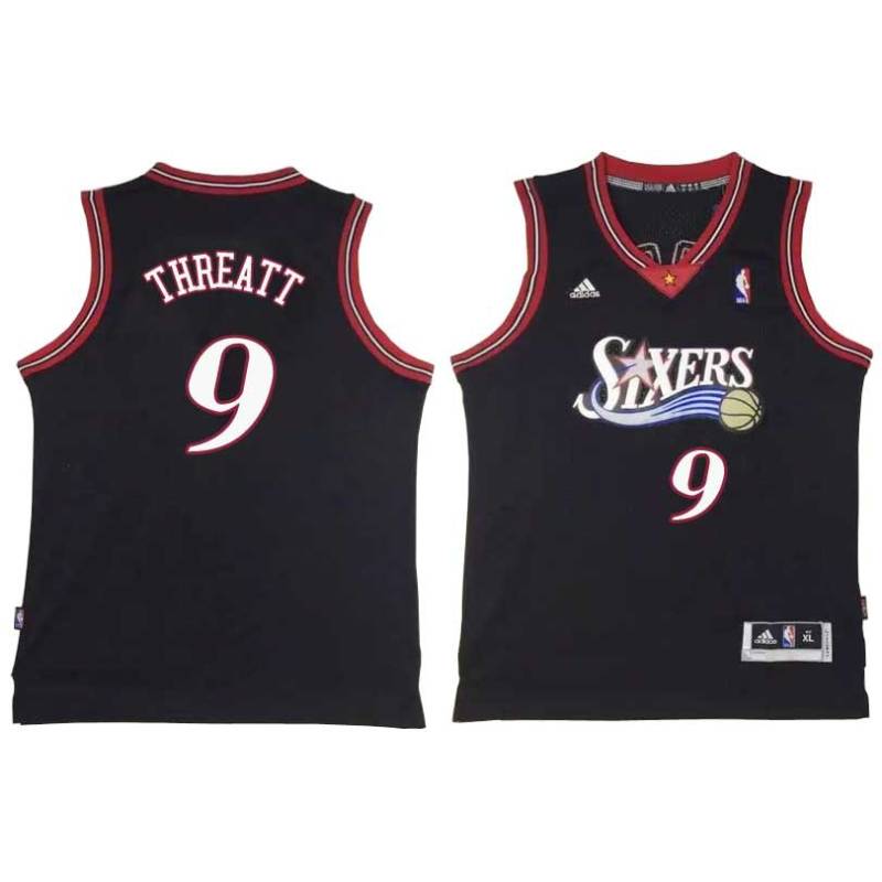 Black Throwback Sedale Threatt Twill Basketball Jersey -76ers #9 Threatt Twill Jerseys, FREE SHIPPING